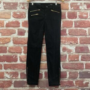 J Crew Toothpick Pants Women's 28 Tall Black Moto Casual Worn Look Ankle Zip
